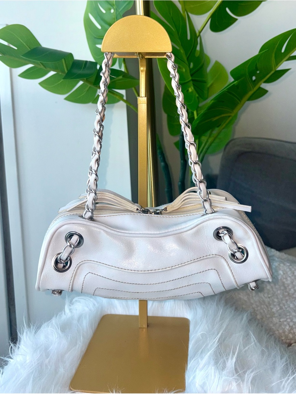 Vintage Y2K ALDO Cream Chain Shoulder Bag Purse McBling 2000s